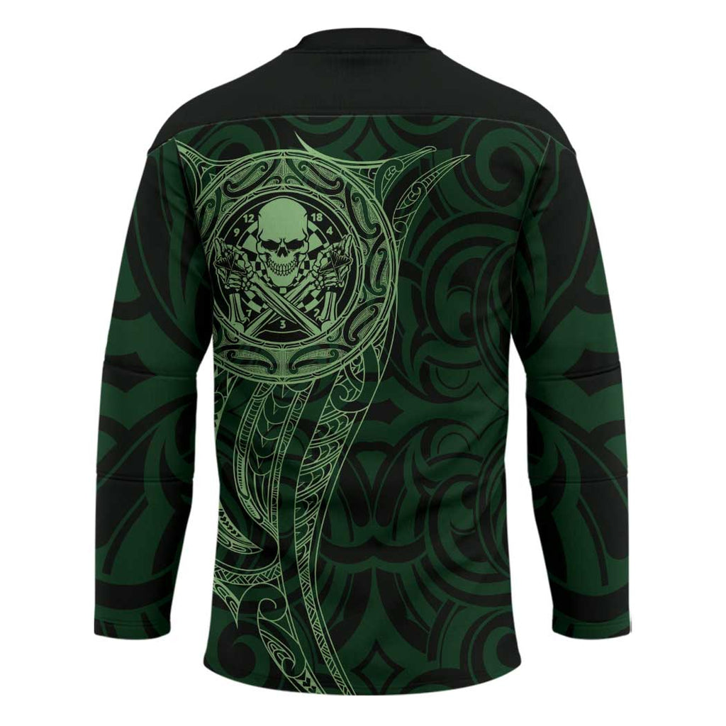 New Zealand Skull Darts Hockey Jersey Aotearoa Maori Chest Tattoo Stylized Green - Aussie Hoodie
