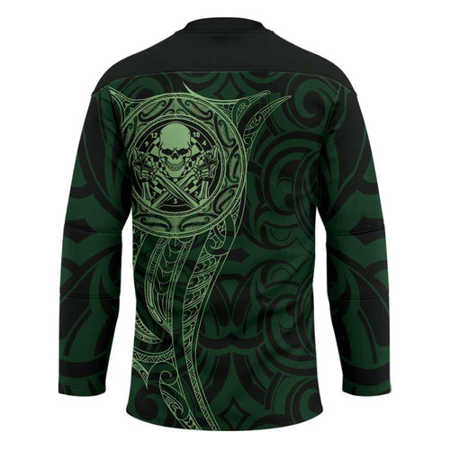 New Zealand Skull Darts Hockey Jersey Aotearoa Maori Chest Tattoo Stylized Green - Aussie Hoodie