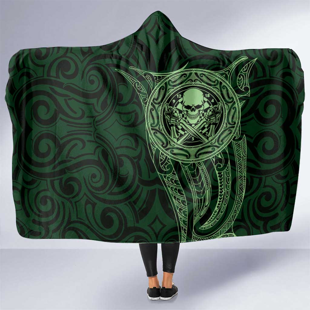 New Zealand Skull Darts Hooded Blanket Aotearoa Maori Chest Tattoo Stylized Green - Aussie Hoodie