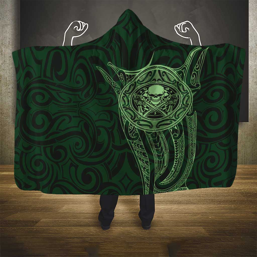 New Zealand Skull Darts Hooded Blanket Aotearoa Maori Chest Tattoo Stylized Green - Aussie Hoodie