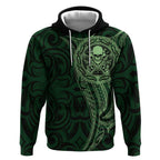 New Zealand Skull Darts Hoodie Aotearoa Maori Chest Tattoo Stylized Green - Aussie Hoodie