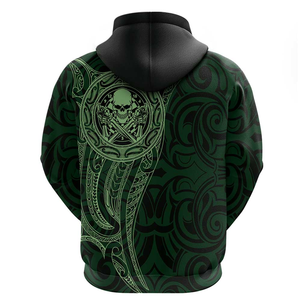 New Zealand Skull Darts Hoodie Aotearoa Maori Chest Tattoo Stylized Green - Aussie Hoodie