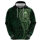 New Zealand Skull Darts Hoodie Aotearoa Maori Chest Tattoo Stylized Green - Aussie Hoodie