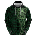 New Zealand Skull Darts Hoodie Aotearoa Maori Chest Tattoo Stylized Green - Aussie Hoodie