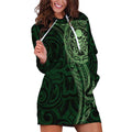New Zealand Skull Darts Hoodie Dress Aotearoa Maori Chest Tattoo Stylized Green - Aussie Hoodie