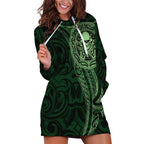 New Zealand Skull Darts Hoodie Dress Aotearoa Maori Chest Tattoo Stylized Green - Aussie Hoodie