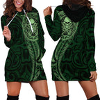 New Zealand Skull Darts Hoodie Dress Aotearoa Maori Chest Tattoo Stylized Green - Aussie Hoodie
