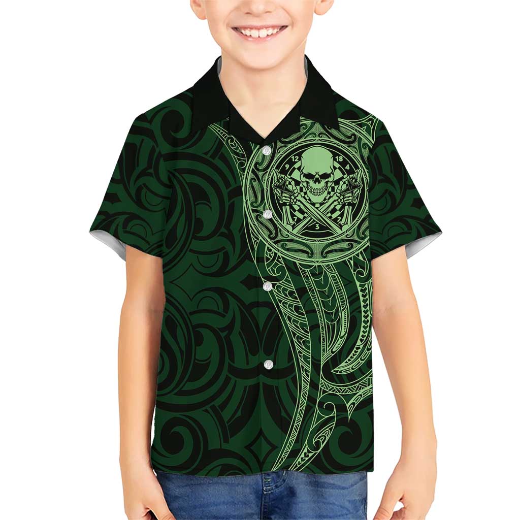 New Zealand Skull Darts Kid Hawaiian Shirt Aotearoa Maori Chest Tattoo Stylized Green - Aussie Hoodie