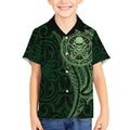 New Zealand Skull Darts Kid Hawaiian Shirt Aotearoa Maori Chest Tattoo Stylized Green - Aussie Hoodie