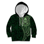 New Zealand Skull Darts Kid Hoodie Aotearoa Maori Chest Tattoo Stylized Green - Aussie Hoodie