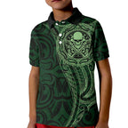 New Zealand Skull Darts Kid Polo Shirt Aotearoa Maori Chest Tattoo Stylized Green - Aussie Hoodie