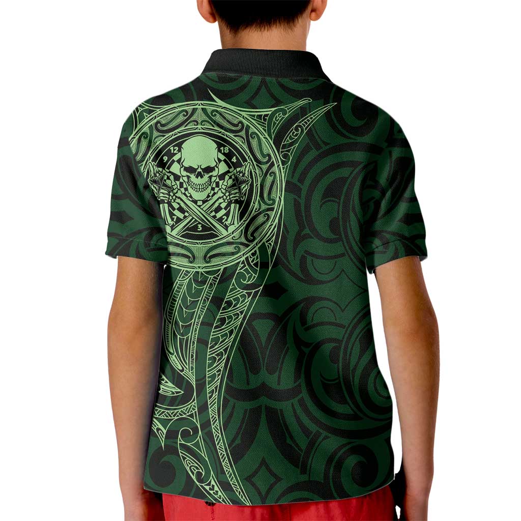 New Zealand Skull Darts Kid Polo Shirt Aotearoa Maori Chest Tattoo Stylized Green - Aussie Hoodie