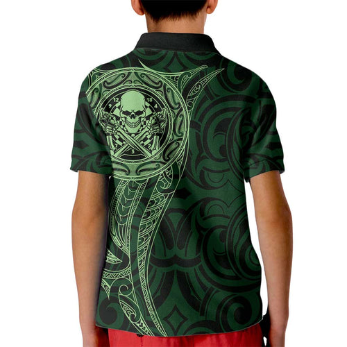 New Zealand Skull Darts Kid Polo Shirt Aotearoa Maori Chest Tattoo Stylized Green - Aussie Hoodie