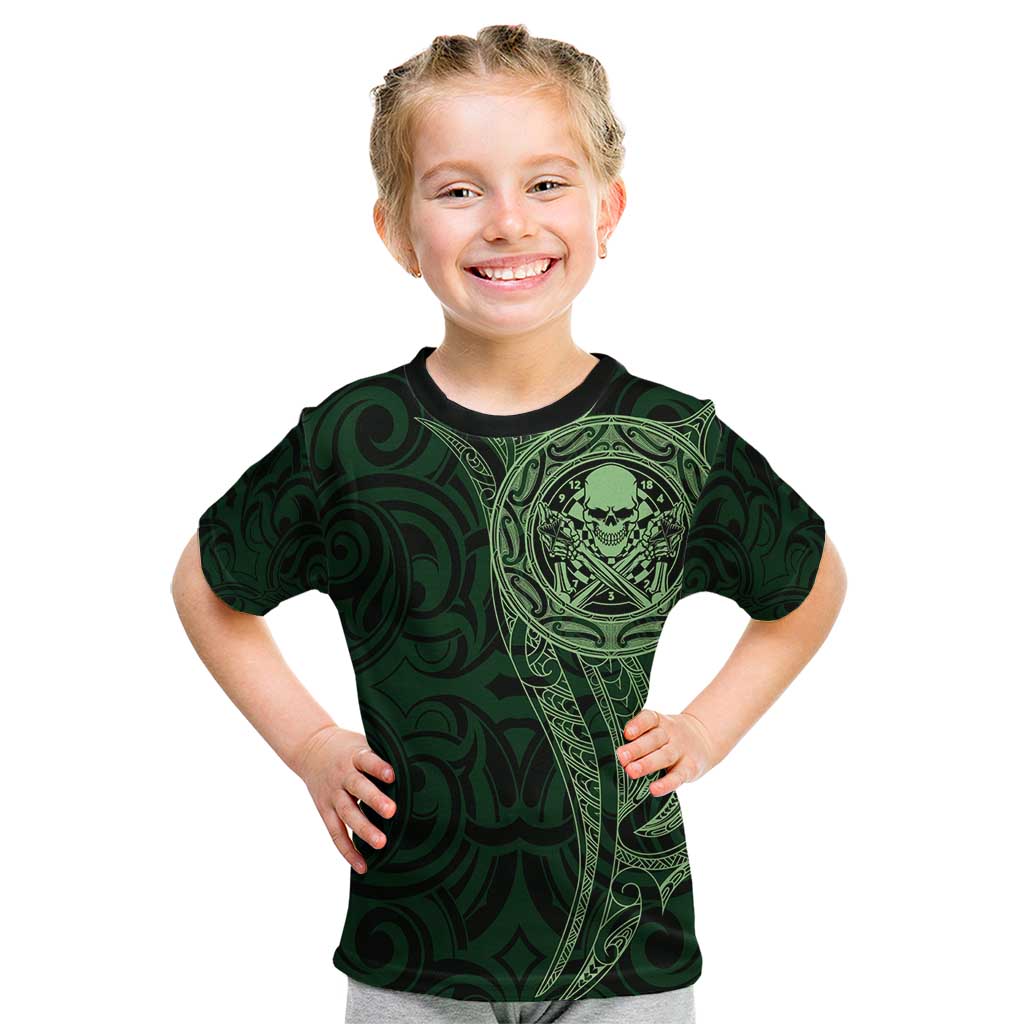 New Zealand Skull Darts Kid T Shirt Aotearoa Maori Chest Tattoo Stylized Green - Aussie Hoodie