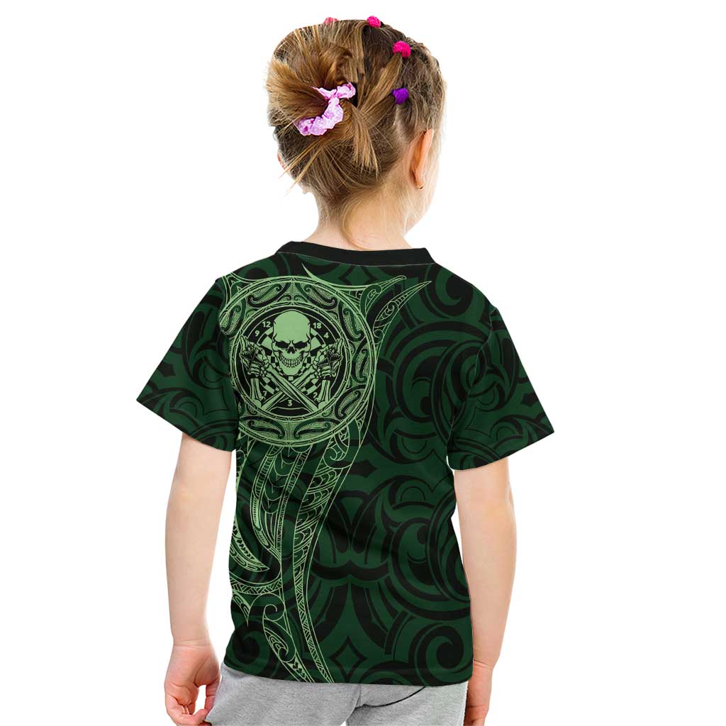 New Zealand Skull Darts Kid T Shirt Aotearoa Maori Chest Tattoo Stylized Green - Aussie Hoodie