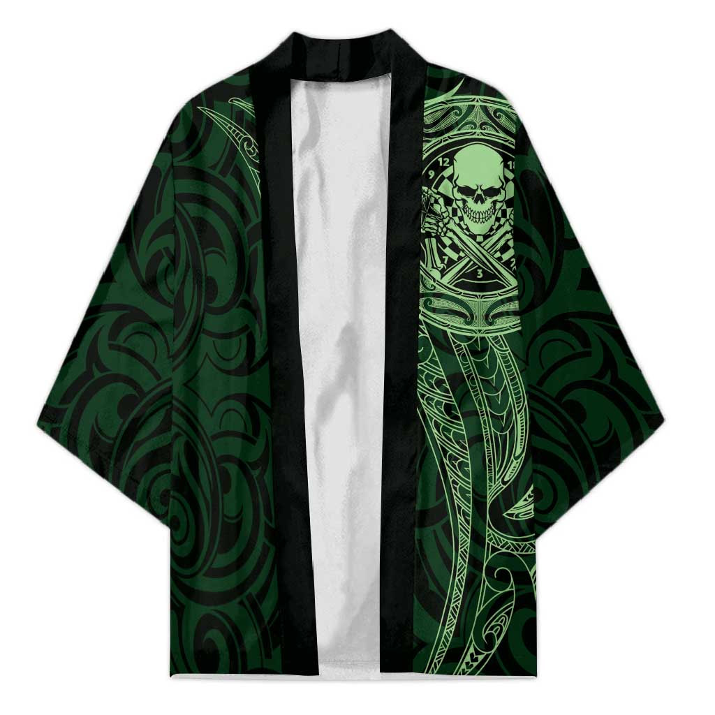 New Zealand Skull Darts Kimono Aotearoa Maori Chest Tattoo Stylized Green - Aussie Hoodie