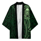 New Zealand Skull Darts Kimono Aotearoa Maori Chest Tattoo Stylized Green - Aussie Hoodie