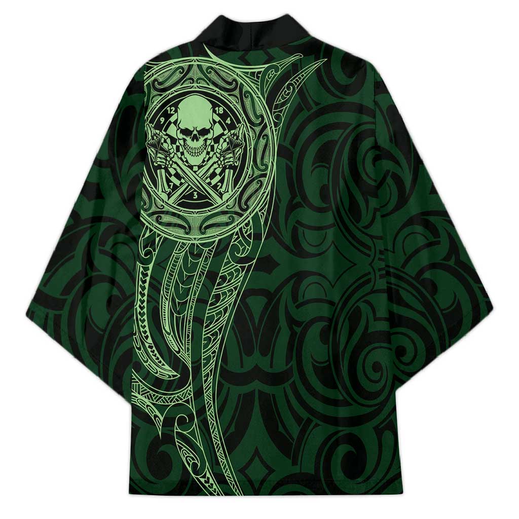 New Zealand Skull Darts Kimono Aotearoa Maori Chest Tattoo Stylized Green - Aussie Hoodie