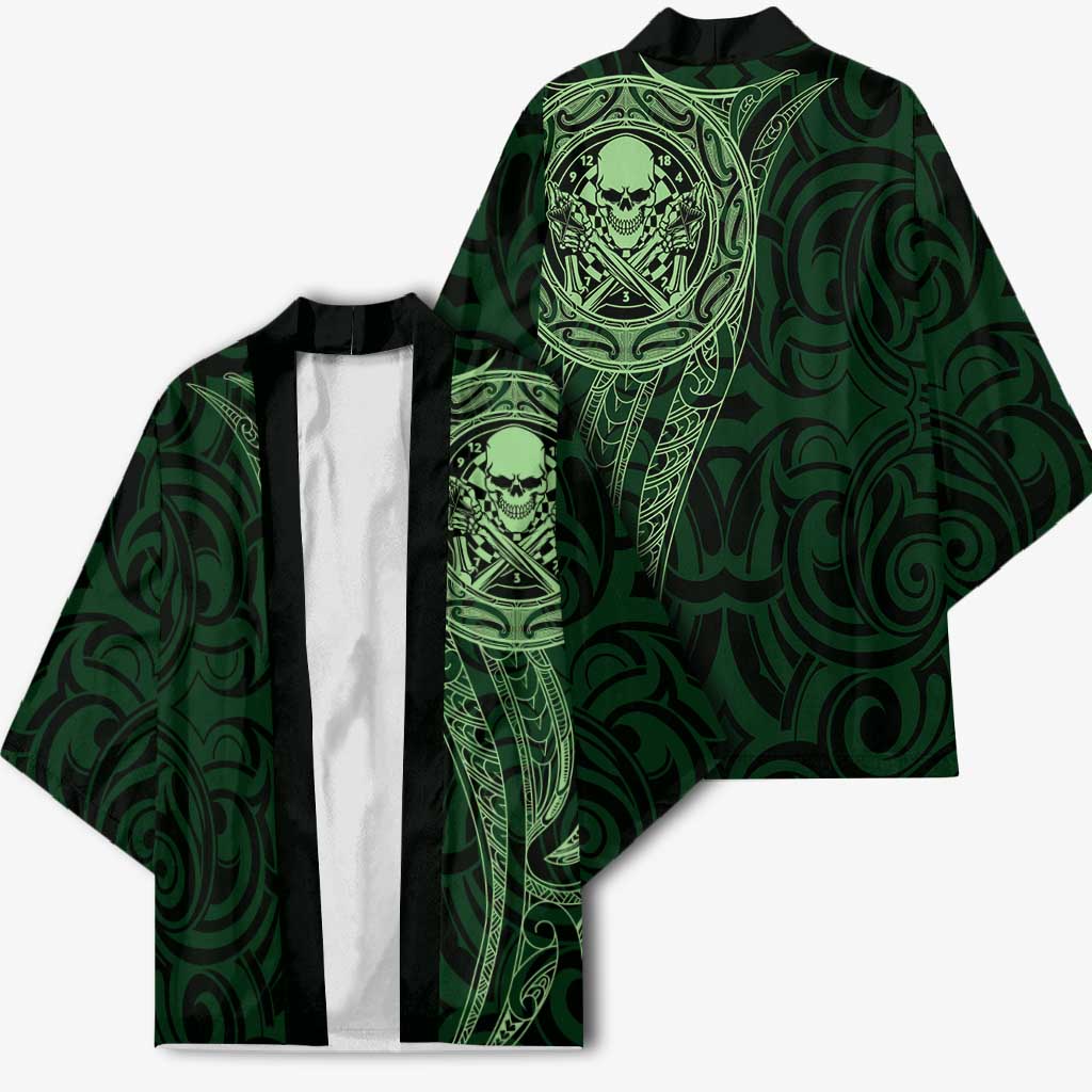New Zealand Skull Darts Kimono Aotearoa Maori Chest Tattoo Stylized Green - Aussie Hoodie