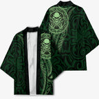 New Zealand Skull Darts Kimono Aotearoa Maori Chest Tattoo Stylized Green - Aussie Hoodie