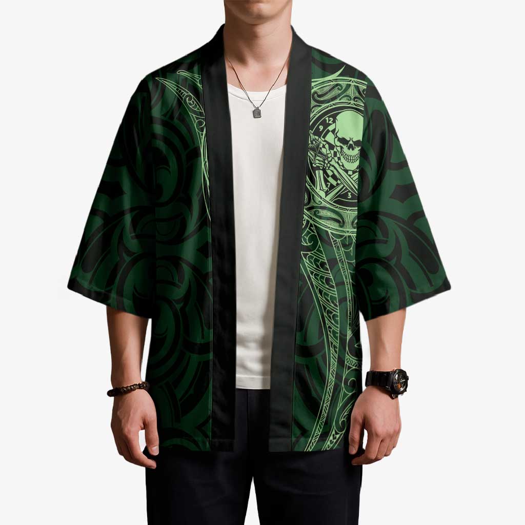 New Zealand Skull Darts Kimono Aotearoa Maori Chest Tattoo Stylized Green - Aussie Hoodie