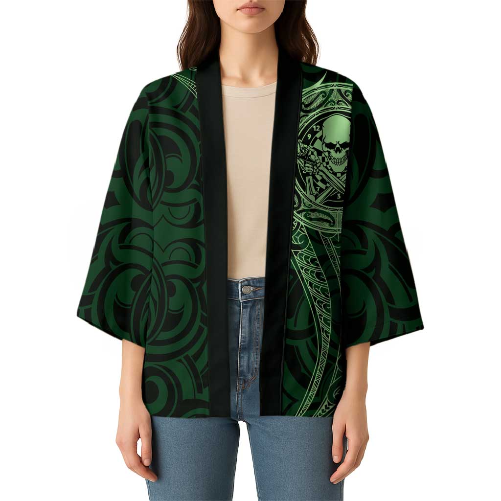 New Zealand Skull Darts Kimono Aotearoa Maori Chest Tattoo Stylized Green - Aussie Hoodie