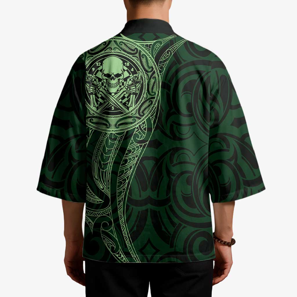 New Zealand Skull Darts Kimono Aotearoa Maori Chest Tattoo Stylized Green - Aussie Hoodie