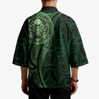 New Zealand Skull Darts Kimono Aotearoa Maori Chest Tattoo Stylized Green - Aussie Hoodie