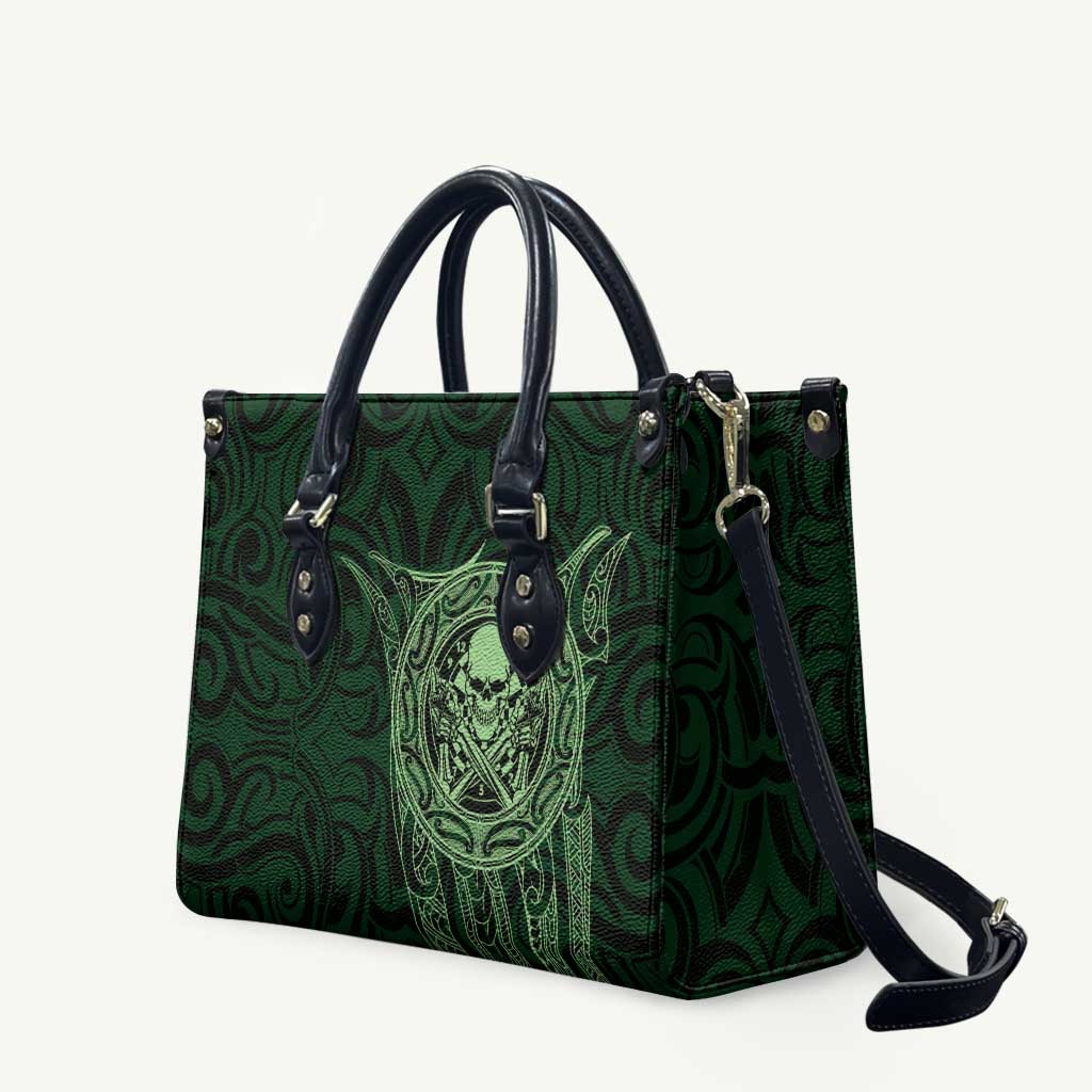 New Zealand Skull Darts Leather Bag Aotearoa Maori Chest Tattoo Stylized Green - Aussie Hoodie