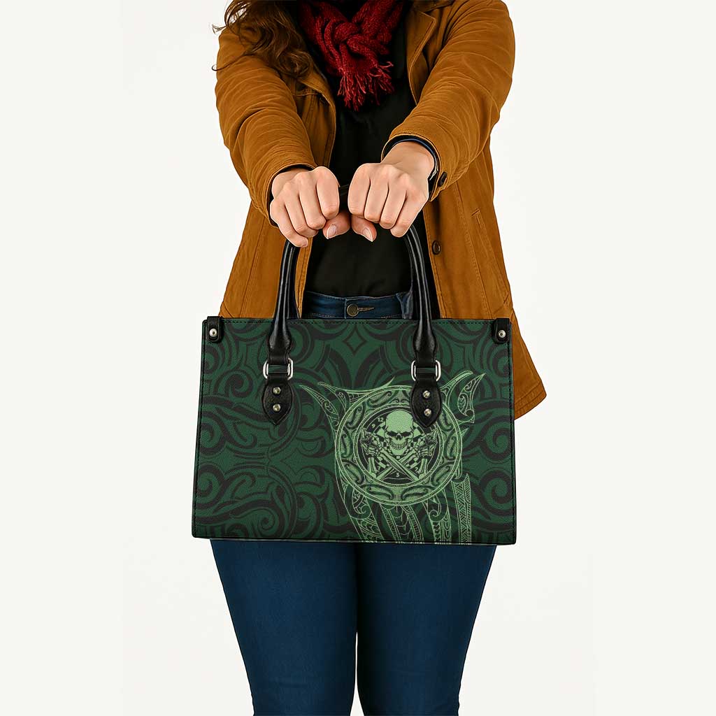 New Zealand Skull Darts Leather Bag Aotearoa Maori Chest Tattoo Stylized Green - Aussie Hoodie