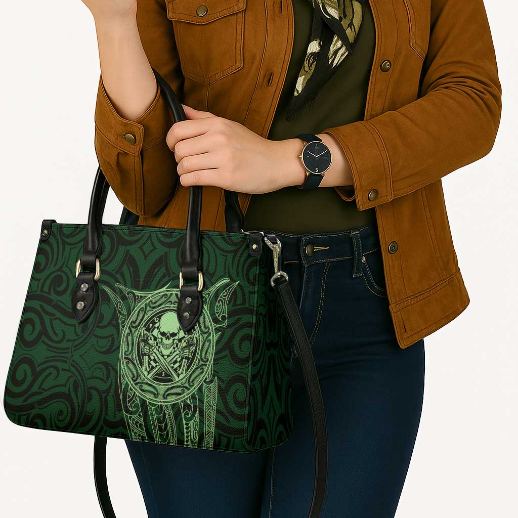 New Zealand Skull Darts Leather Bag Aotearoa Maori Chest Tattoo Stylized Green - Aussie Hoodie
