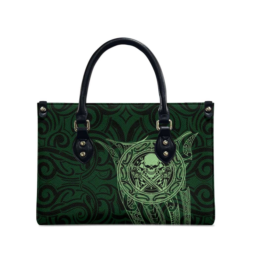 New Zealand Skull Darts Leather Bag Aotearoa Maori Chest Tattoo Stylized Green - Aussie Hoodie
