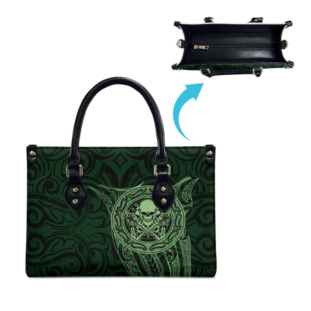 New Zealand Skull Darts Leather Bag Aotearoa Maori Chest Tattoo Stylized Green - Aussie Hoodie