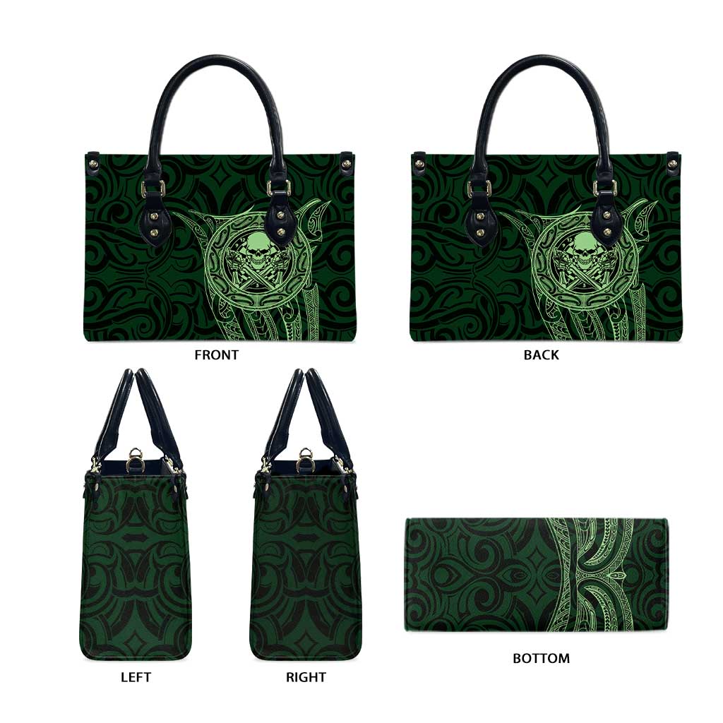 New Zealand Skull Darts Leather Bag Aotearoa Maori Chest Tattoo Stylized Green - Aussie Hoodie