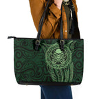 New Zealand Skull Darts Leather Tote Bag Aotearoa Maori Chest Tattoo Stylized Green - Aussie Hoodie