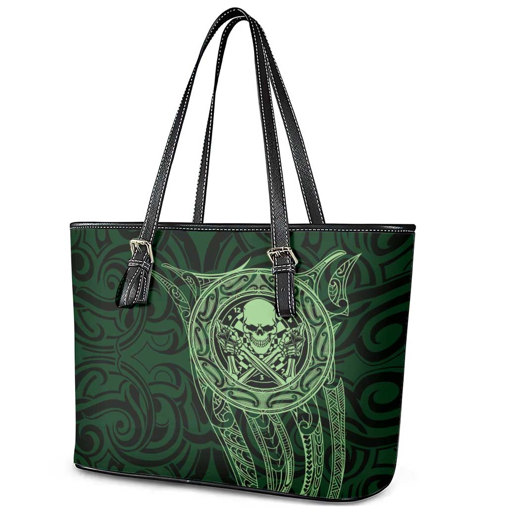 New Zealand Skull Darts Leather Tote Bag Aotearoa Maori Chest Tattoo Stylized Green - Aussie Hoodie