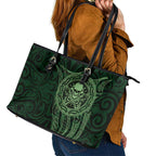 New Zealand Skull Darts Leather Tote Bag Aotearoa Maori Chest Tattoo Stylized Green - Aussie Hoodie