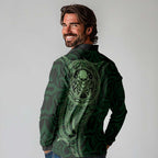 New Zealand Skull Darts Long Sleeve Polo Shirt Aotearoa Maori Chest Tattoo Stylized Green - Aussie Hoodie