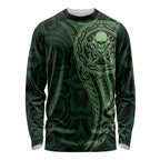 New Zealand Skull Darts Long Sleeve Shirt Aotearoa Maori Chest Tattoo Stylized Green - Aussie Hoodie