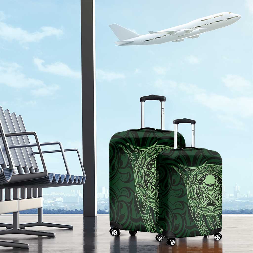 New Zealand Skull Darts Luggage Cover Aotearoa Maori Chest Tattoo Stylized Green - Aussie Hoodie