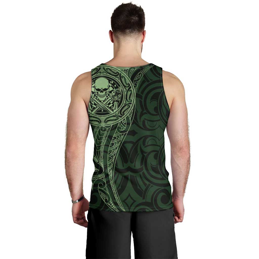 New Zealand Skull Darts Men Tank Top Aotearoa Maori Chest Tattoo Stylized Green - Aussie Hoodie