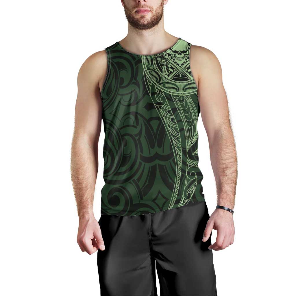 New Zealand Skull Darts Men Tank Top Aotearoa Maori Chest Tattoo Stylized Green - Aussie Hoodie