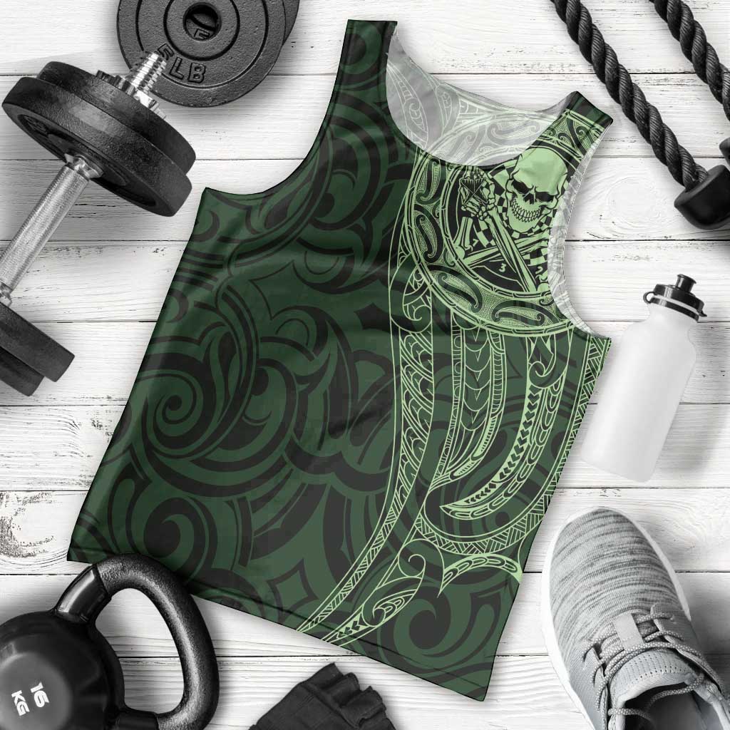 New Zealand Skull Darts Men Tank Top Aotearoa Maori Chest Tattoo Stylized Green - Aussie Hoodie