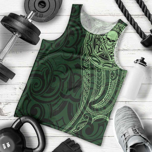 New Zealand Skull Darts Men Tank Top Aotearoa Maori Chest Tattoo Stylized Green - Aussie Hoodie