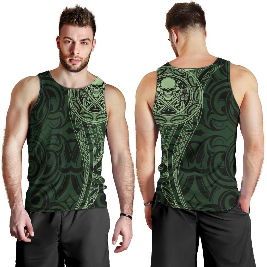New Zealand Skull Darts Men Tank Top Aotearoa Maori Chest Tattoo Stylized Green - Aussie Hoodie