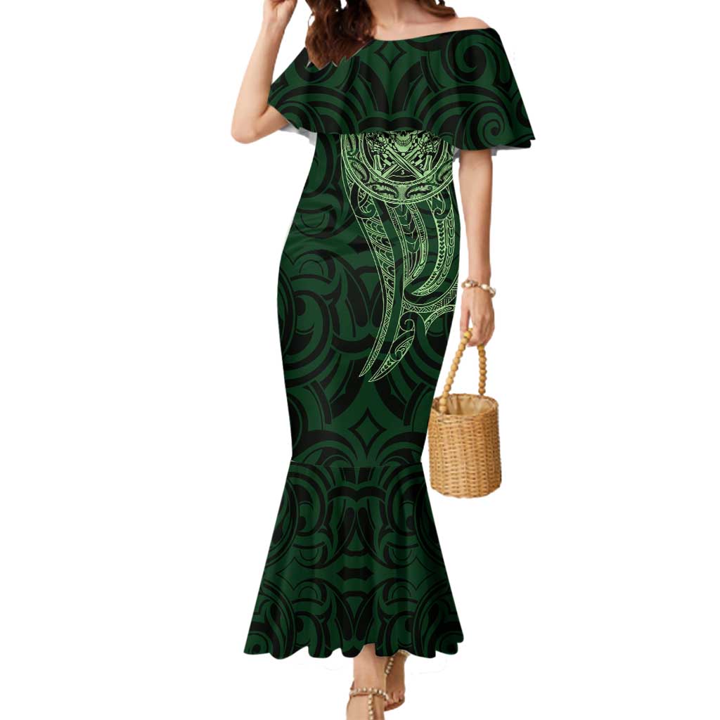 New Zealand Skull Darts Mermaid Dress Aotearoa Maori Chest Tattoo Stylized Green - Aussie Hoodie
