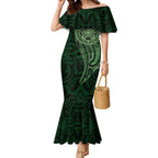New Zealand Skull Darts Mermaid Dress Aotearoa Maori Chest Tattoo Stylized Green - Aussie Hoodie