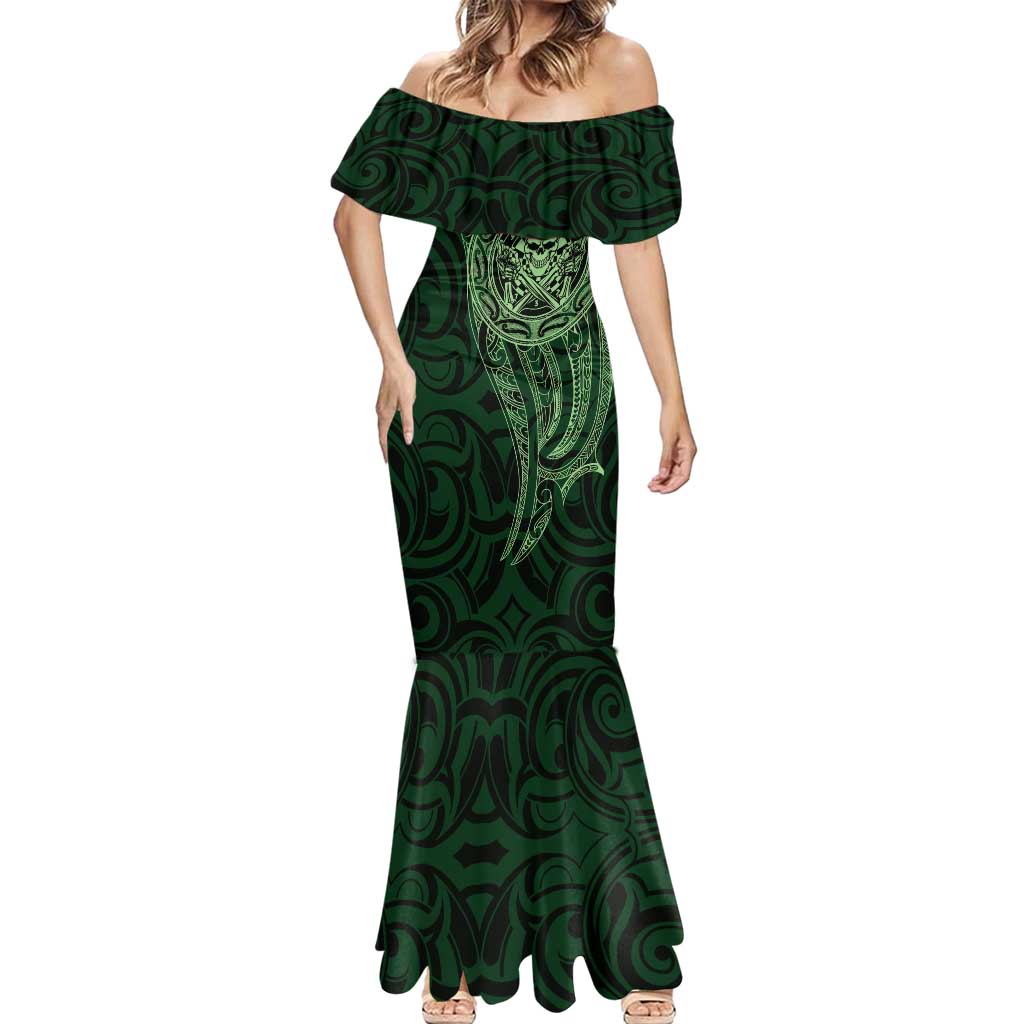 New Zealand Skull Darts Mermaid Dress Aotearoa Maori Chest Tattoo Stylized Green - Aussie Hoodie
