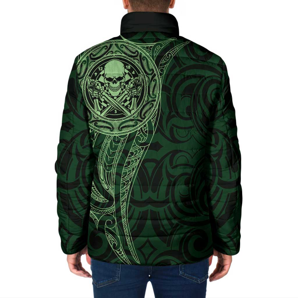 New Zealand Skull Darts Padded Jacket Aotearoa Maori Chest Tattoo Stylized Green - Aussie Hoodie