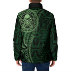 New Zealand Skull Darts Padded Jacket Aotearoa Maori Chest Tattoo Stylized Green - Aussie Hoodie